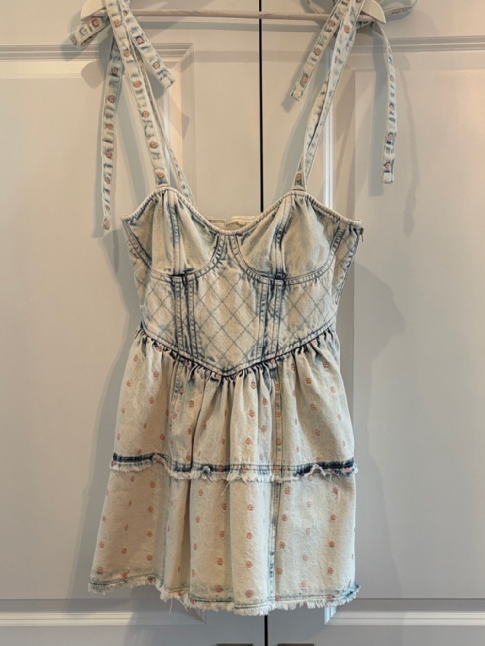 LoveShackFancy Light Denim Dress with Tie Straps